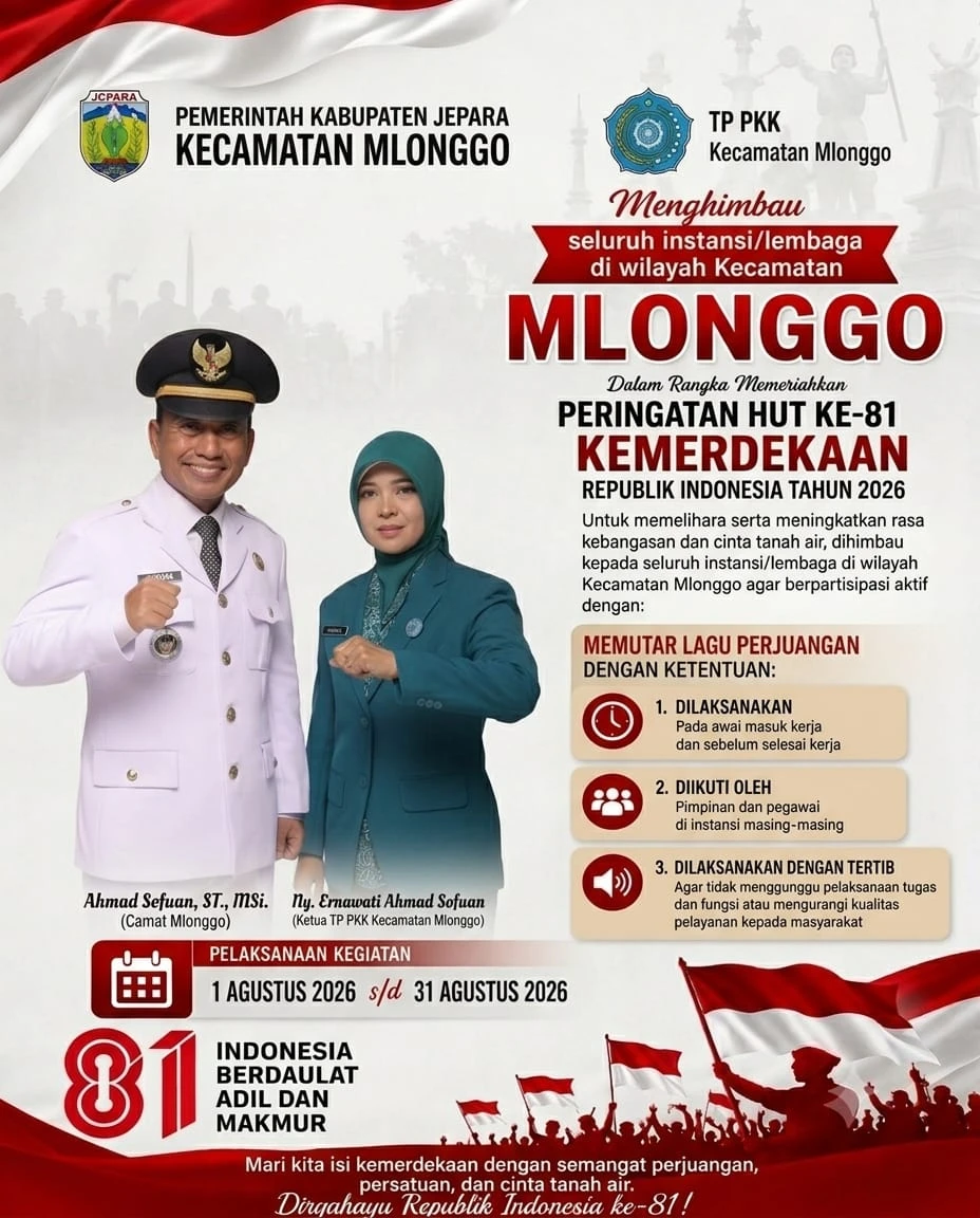 TP PKK Kecamatan Mlonggo Dukung Semangat Nasionalisme melalui Imbauan Mendengarkan Lagu Perjuangan
