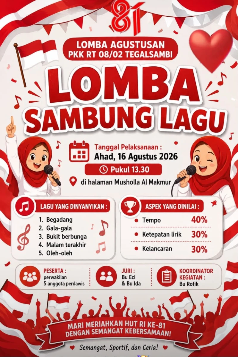 Semarak HUT RI! PKK RT 08 RW 02 Siap Gelar Lomba Sambung Lagu