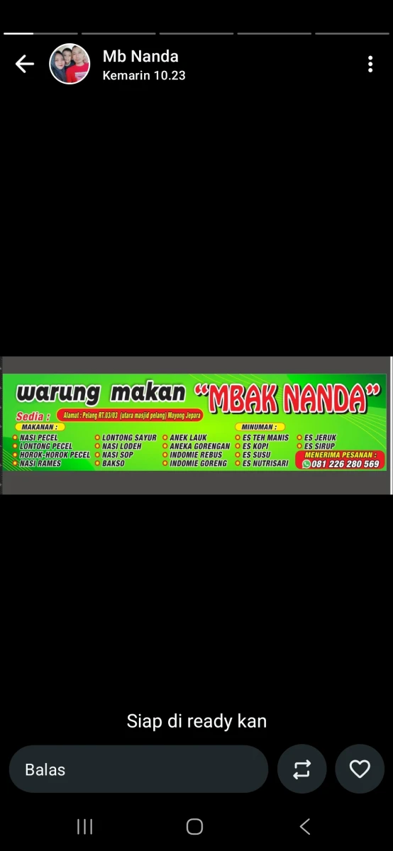 Umkm warung mbk nanda di rt 3 rw 3 desa pelang menyediakan berbagai menu masakan rumahan