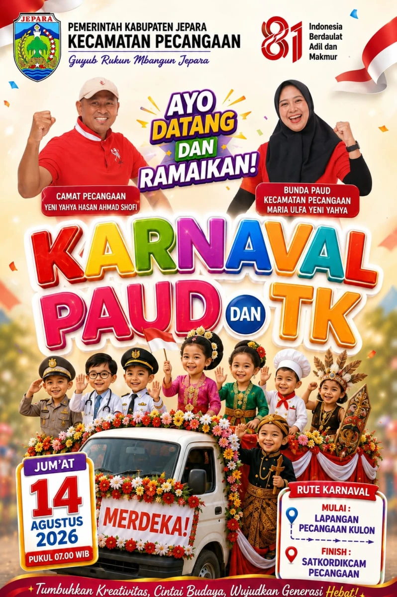 Semarak Karnaval PAUD dan TK Kecamatan Pecangaan dalam Rangka HUT ke-81 Kemerdekaan RI