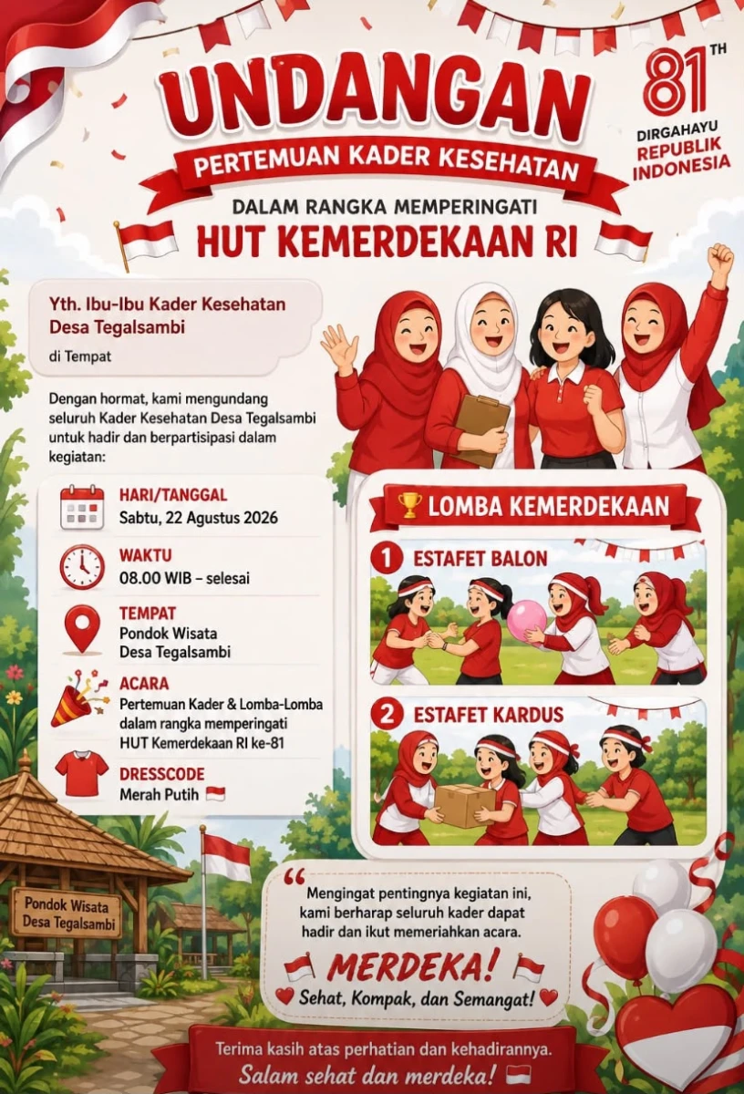 Semarak HUT ke-81 RI, Kader Kesehatan Desa Tegalsambi Perkuat Kekompakan Melalui Pertemuan dan Lomba Kemerdekaan