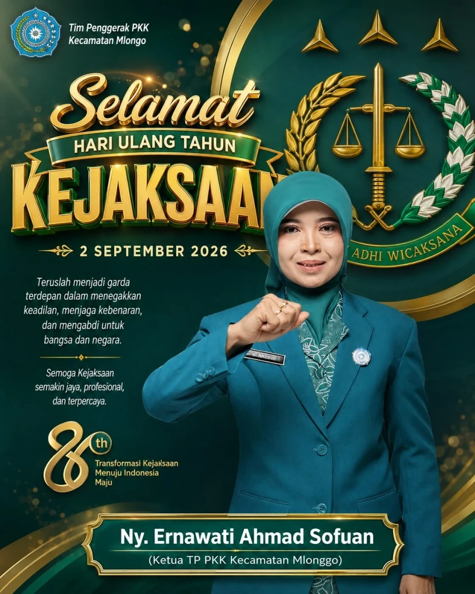Ketua TP PKK Kecamatan Mlonggo Mengucapkan Selamat Hari Ulang Tahun ke-81 Kejaksaan Republik Indonesia