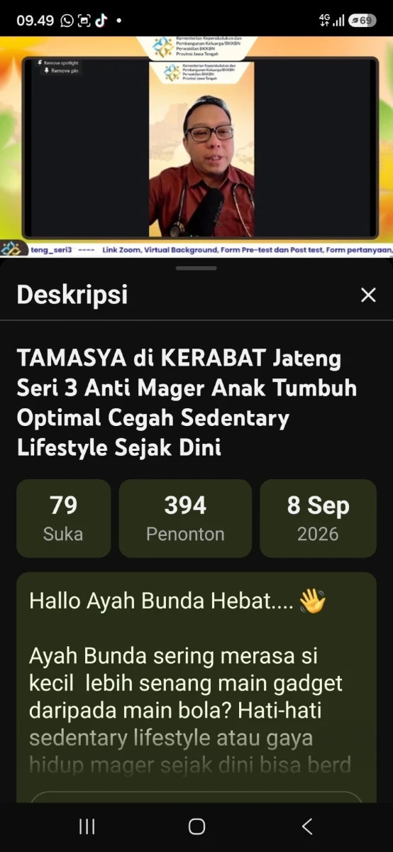 Zoom meeting BKKBN propinsi Jateng di kelas orang tua hebat
