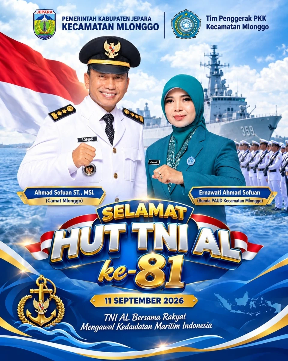 Ketua TP PKK Kecamatan Mlonggo Bersama Camat Ucapkan Selamat HUT ke-81 TNI Angkatan Laut