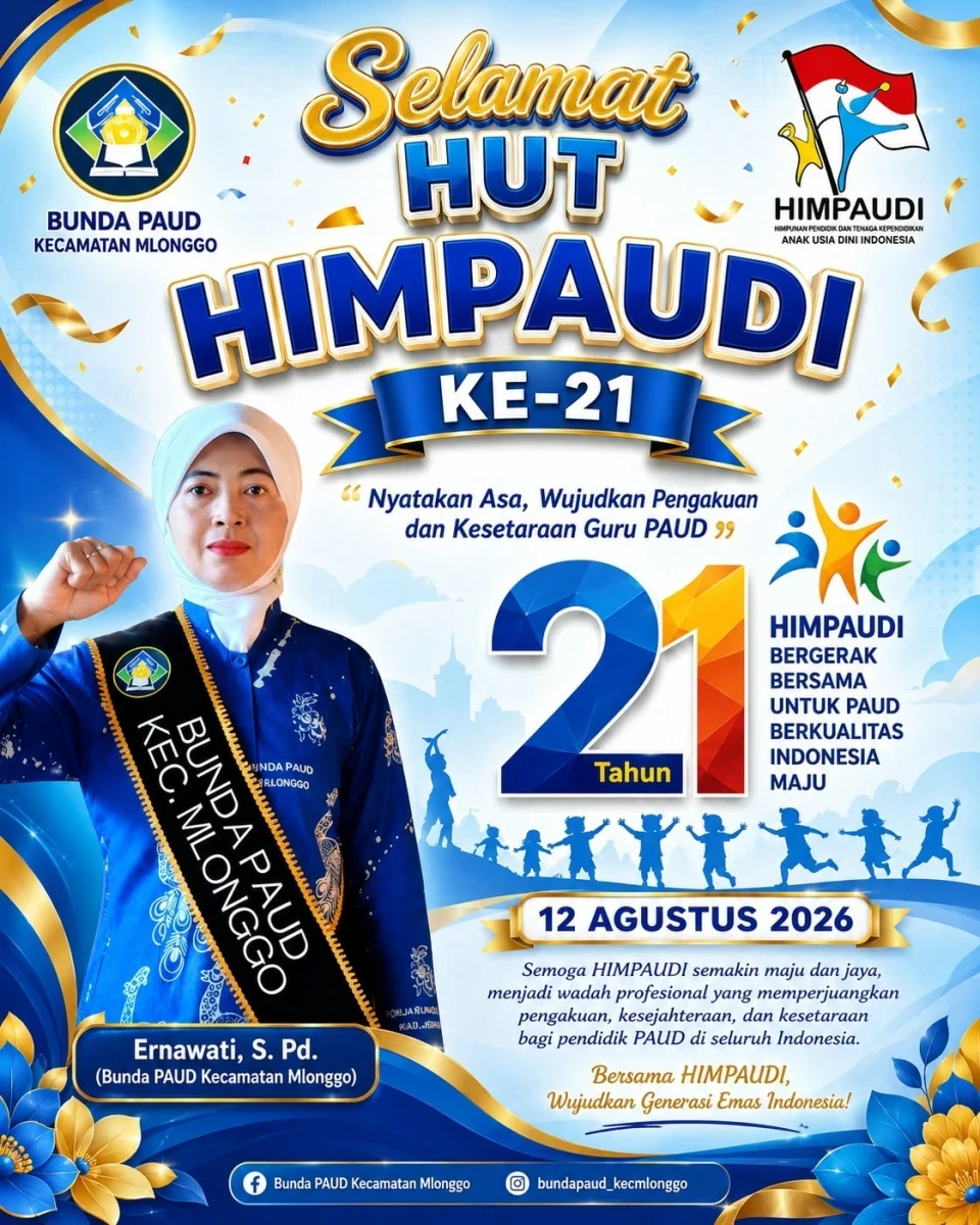 Bunda PAUD Kecamatan Mlonggo Ucapkan HUT ke-21 HIMPAUDI, Wujudkan PAUD Berkualitas Indonesia Maju