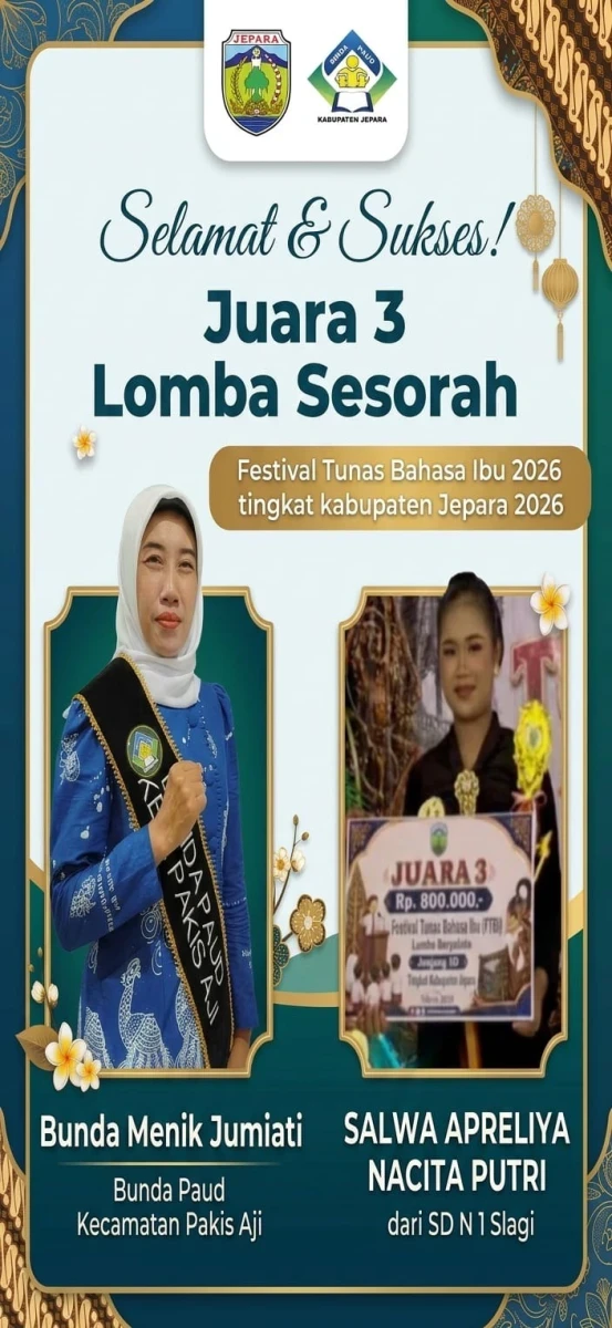 Siswa SD N 1 Slagi Ukir Prestasi di Festival Tunas Bahasa Ibu, Bunda Paud Pakis Aji Beri Apresiasi