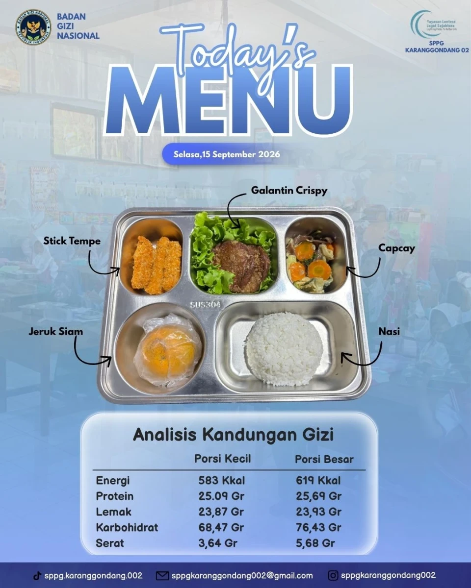 Menu Makan Bergizi Gratis (MBG) POS PAUD Ceria Karanggondang Hari & Tanggal: Selasa, 15 September 2026