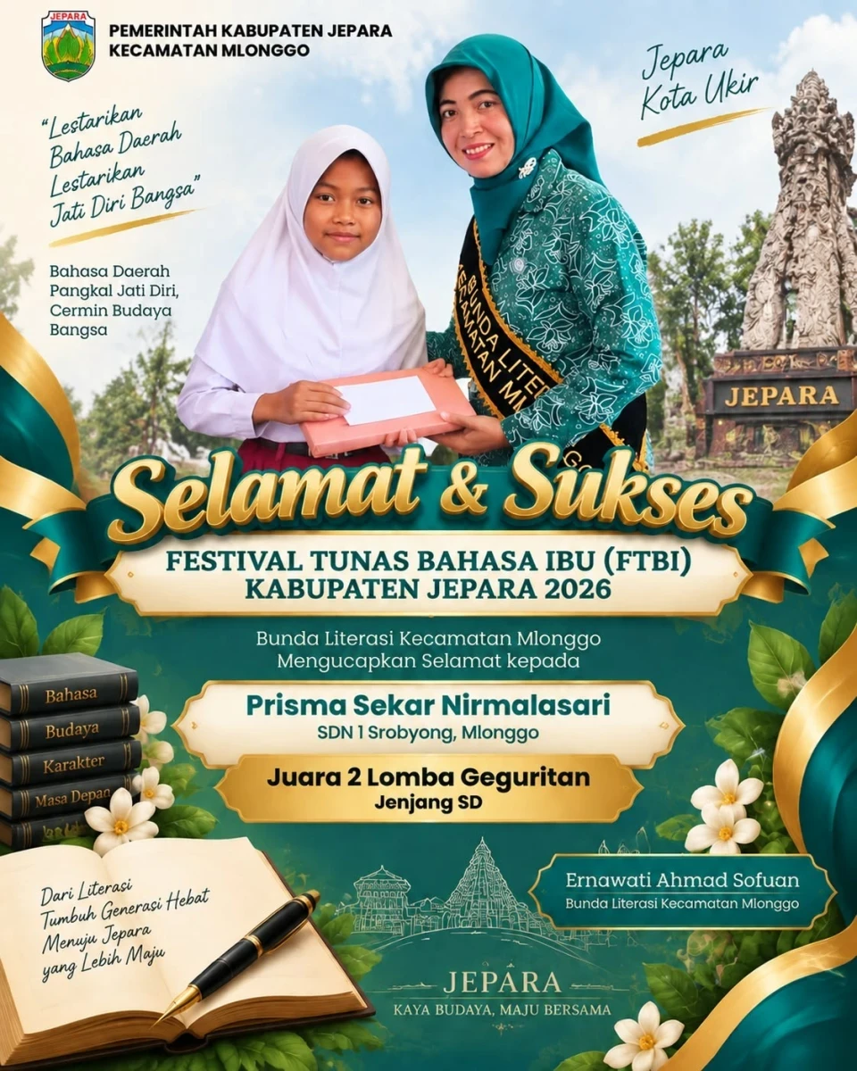 Bunda Literasi Kecamatan Mlonggo Apresiasi Prestasi Juara 2 Lomba Geguritan FTBI Kabupaten Jepara 2026