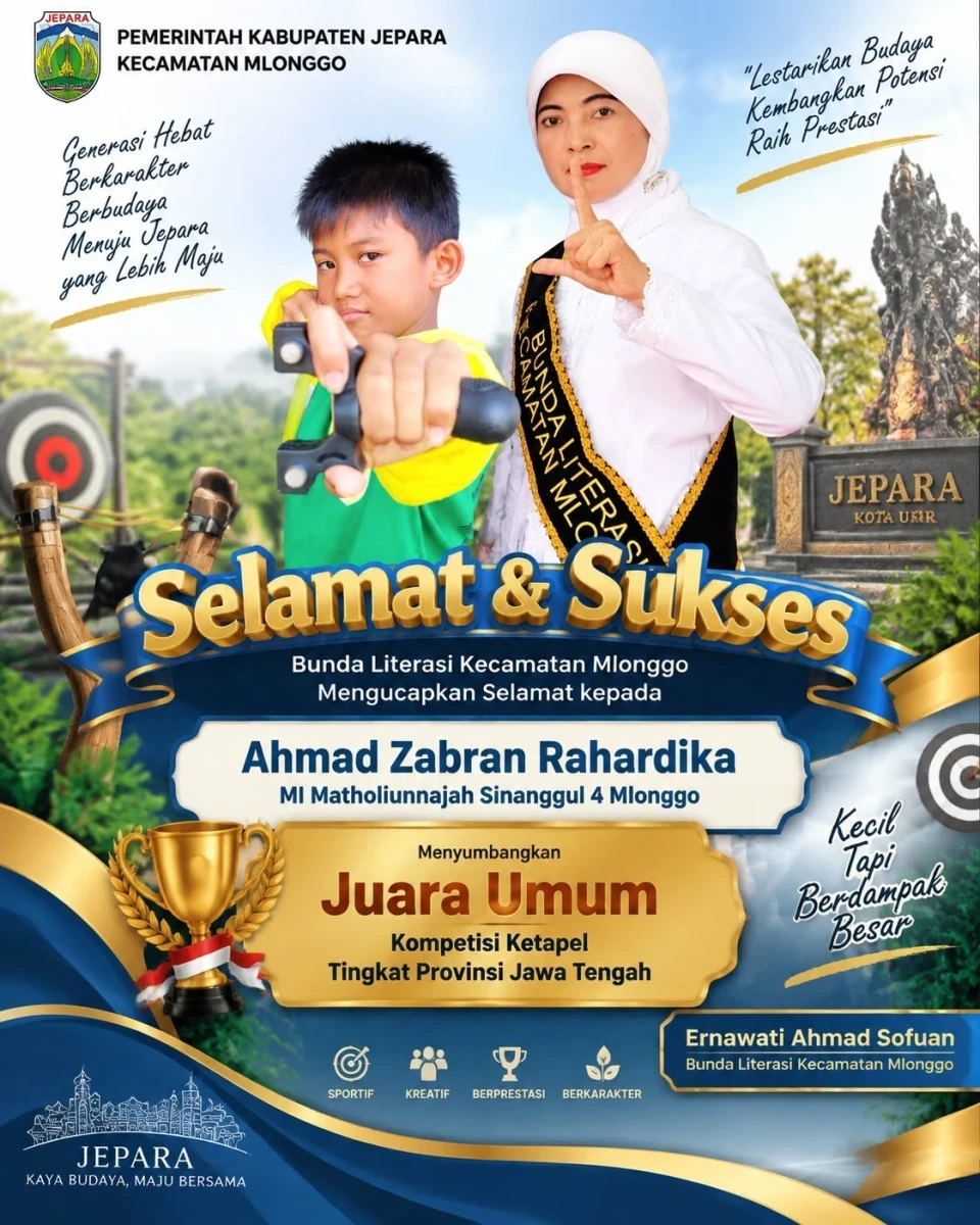 Bunda Literasi Kecamatan Mlonggo menyampaikan apresiasi dan ucapan selamat kepada Ahmad Zabran Rahardika