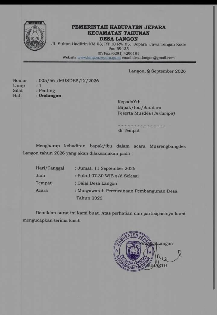 Musyawarah Perencanaan Pembangunan Desa Langon Tahun 2026 