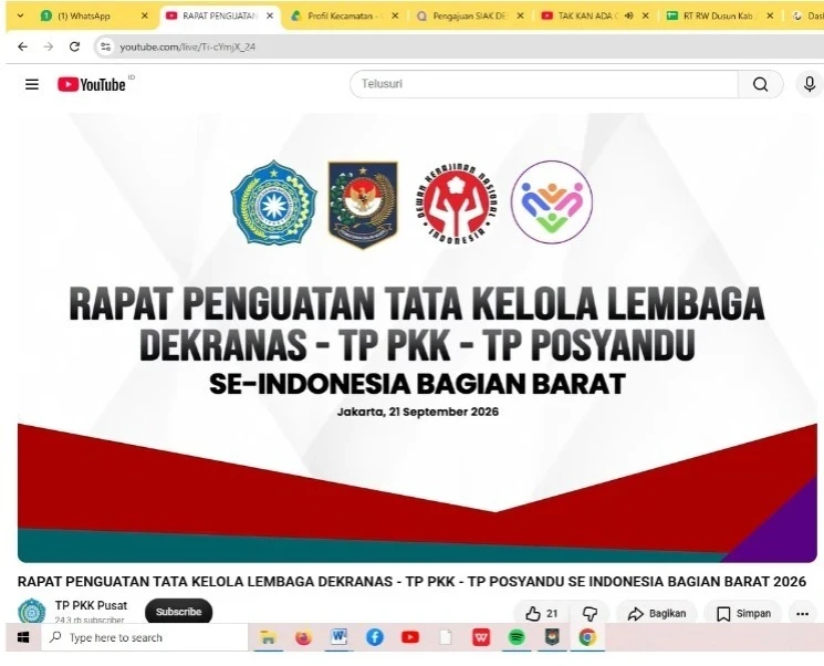 Zoom Meeting Rapat Penguatan Tata Kelola Lembaga Dekranas, TP PKK, dan TP Posyandu se-Indonesia Bagian Barat Tahun 2026