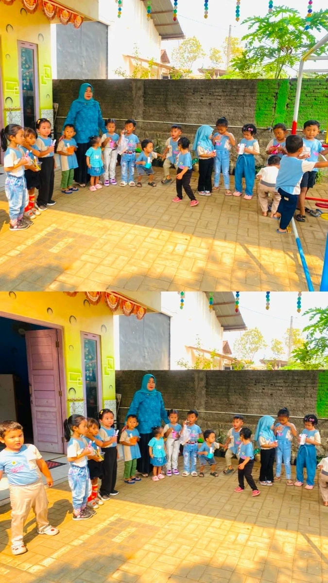 Mengadakan kegiatan belajar sikat gigi bersama anak PAUD Permata bunda