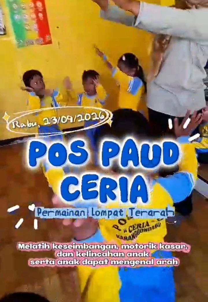 Bunda PAUD Desa Karanggondang Pantau Kegiatan Olahraga Permainan Lompat Terarah di Pos PAUD Ceria
