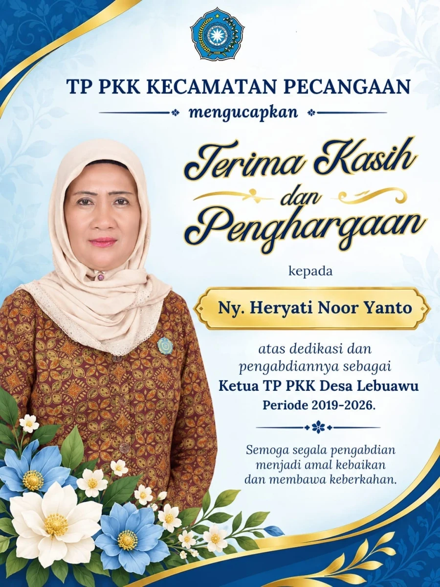 Apresiasi Setinggi-tingginya, TP PKK Pecangaan Ucapkan Terima Kasih atas Dedikasi Ny. Heryati Noor Yanto