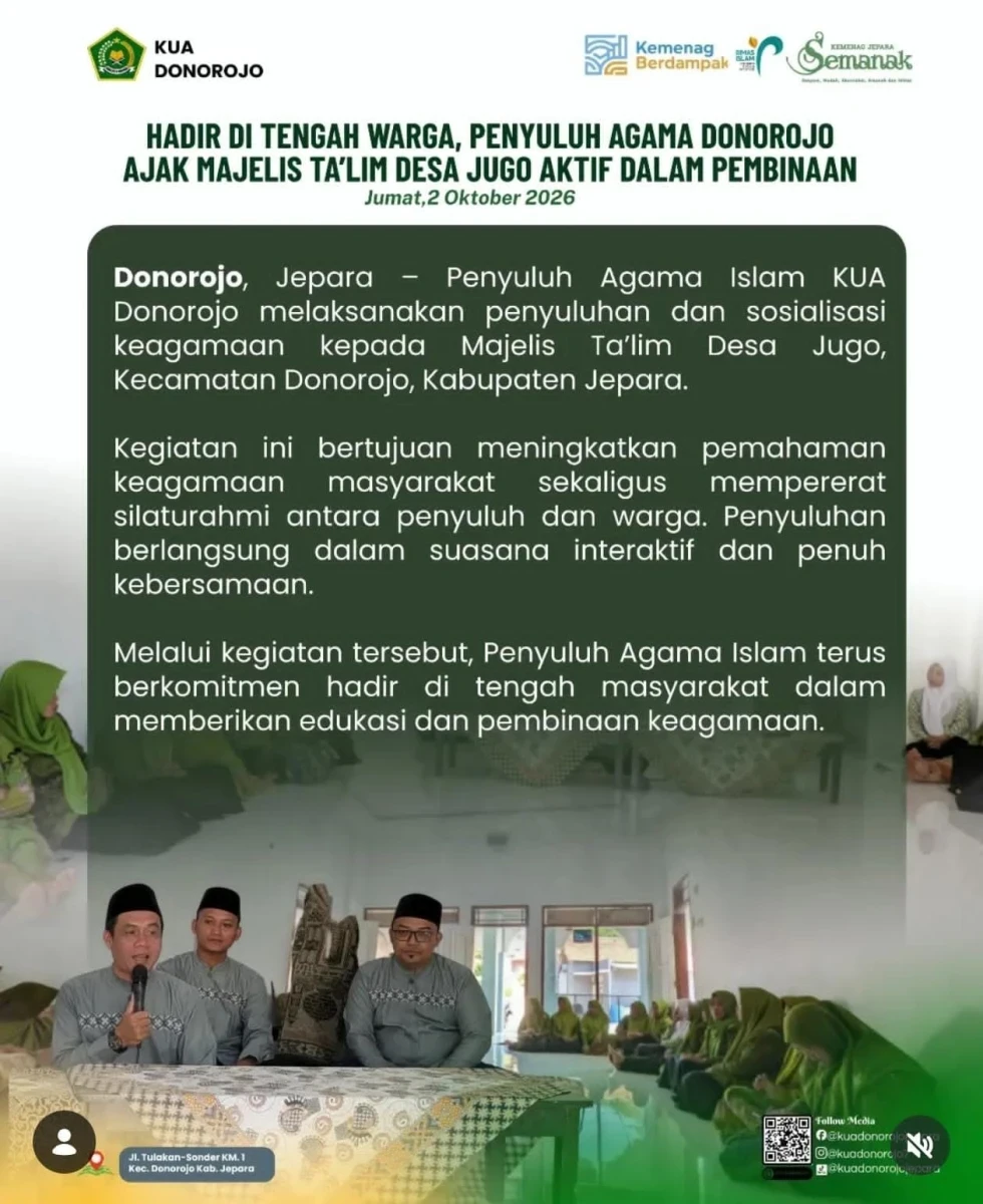 Penyuluh Agama Donorojo Ajak Ta'lim Desa Jugo Aktif dalam Pembinaan 