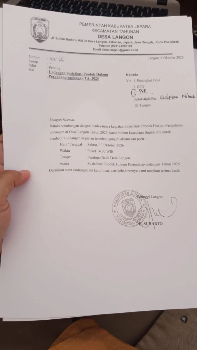 Sosialisasi produk-produk hukum perundang-undangan Tahun 2026 Desa Langon