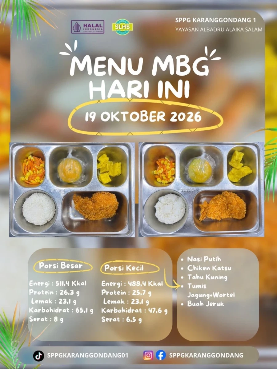 Menu Sehat MBG Ibu Menyusui: Paket Nutrisi Karbo & Protein untuk ASI Berkualitas Posyandu Harapan 2 RW 04 Karanggondang — Senin, 19 Oktober 2026