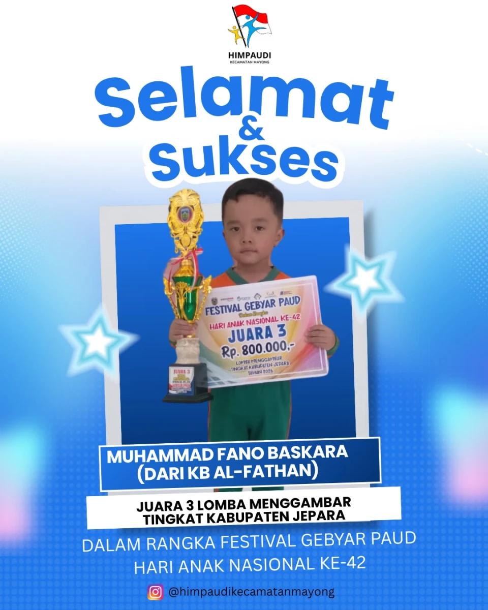 Peringati Hari Anak Nasional ke-42, Putra Terbaik Mayong Sabet Juara 3 Lomba Menggambar Tingkat Kabupaten