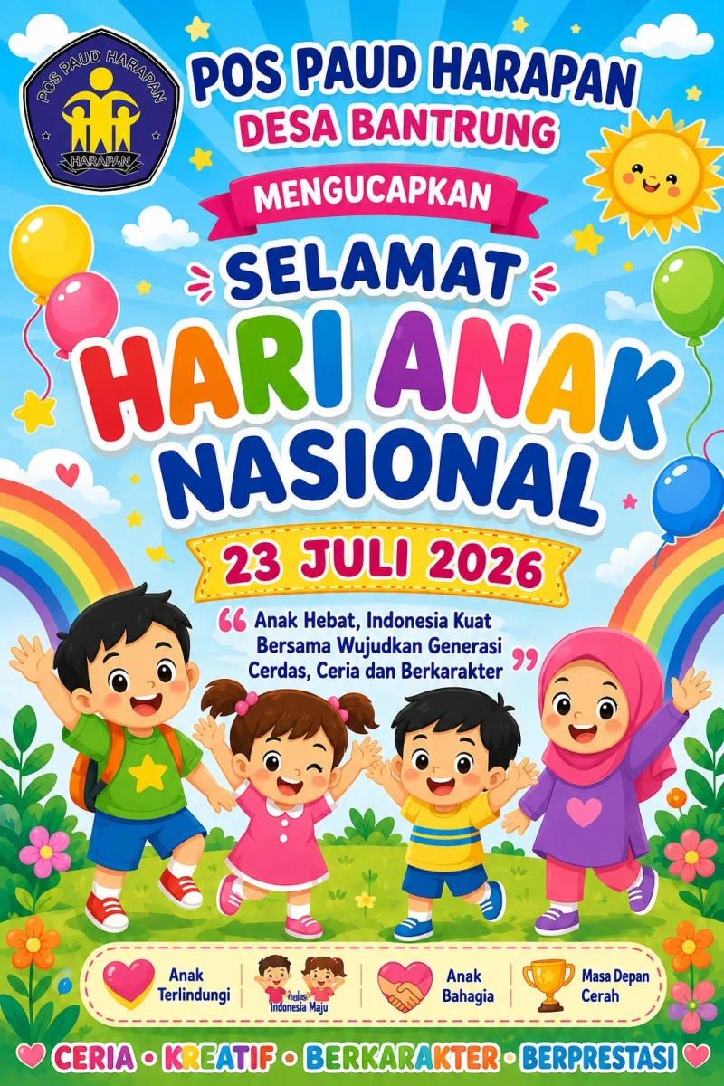 Selamat Hari Anak Nasional untuk anak-anak POS PAUD HARAPAN Desa Bantrung
