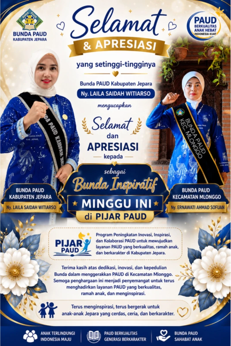Bunda PAUD Kecamatan Mlonggo Terpilih sebagai Bunda PAUD Inspiratif Tingkat Nasional melalui PIJAR BUNDA PAUD